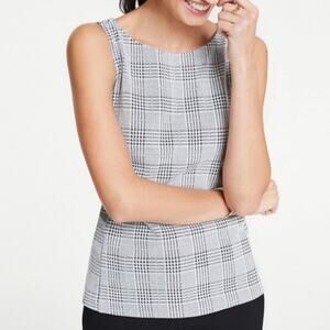 Ann Taylor Top Small S Sleeveless Plaid Black White Cotton Blend Structured